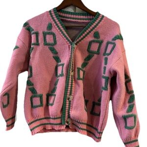 Unbranded Cardigan Large Pink & Green AKA Sorority Sweater Vest